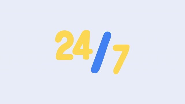 24/7 availability icon animation | 4K Loopable Alpha Channel