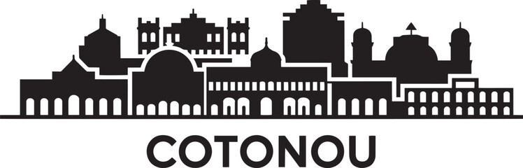 Fototapeta premium Cotonou benin cityscape silhouette black vector illustration west africa famous landmarks design.