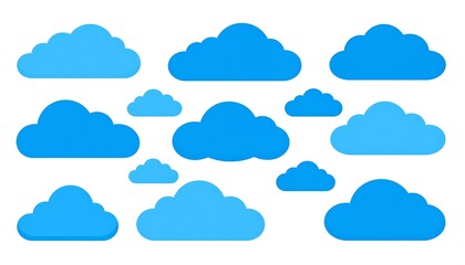 Collection of Blue Cloud Icons on White Background.