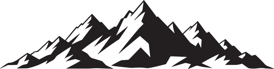 Detailed mountain range silhouette illustration showcasing jagged peaks alpine landscape rugged topography contour © Pappu0099