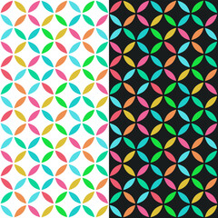 Bright multicolor oval lattice patterns on white and black backgrounds