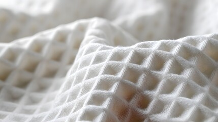 Close up of textured white waffle weave fabric