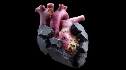 Human Heart Cracked by Stone Revealing Vibrant Core