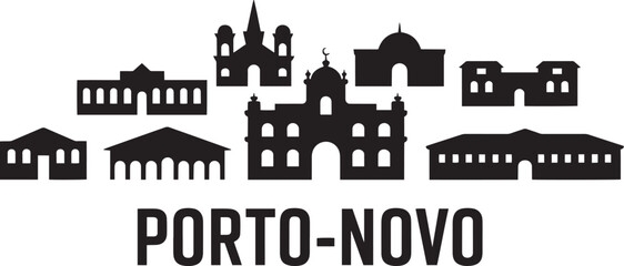 Naklejka premium Porto-novo benin african city skyline silhouette vector illustration horizontal banner template design