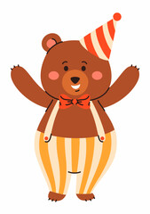 Obraz premium Teddy bear with a party hat. Birthday and holiday elements.