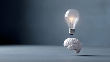 Brain and glowing light bulb symbolizing an idea