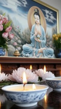Sacred Kuan Yin devotion: Guanshiyin path, Gwan Seum clarity, Kannon-sama warmth, festival origin, sacred insight, luminous farewell, prayerful chant, fragrant tribute, soul refuge, tranquil stream