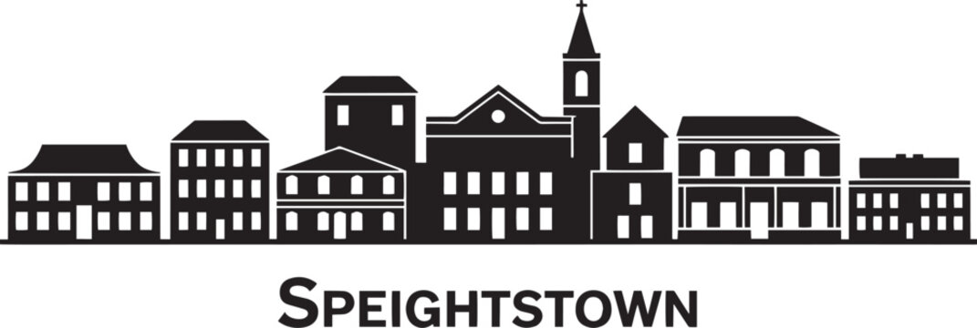Speightstown barbados silhouette detailed cityscape illustration vector banner drawing background panorama