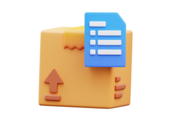 3d icon of shipping box with delivery note or checklist isolated on transparent background
