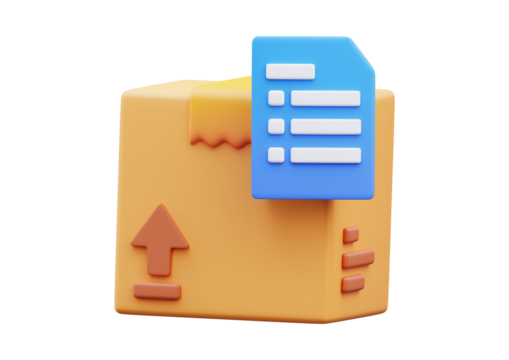 3d icon of shipping box with delivery note or checklist isolated on transparent background