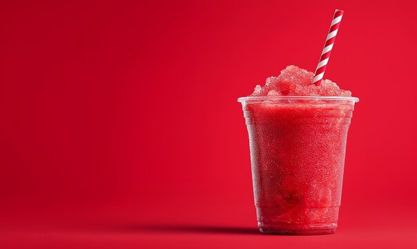Fresh watermelon slush on red background and branding space