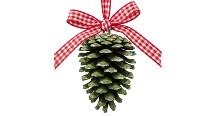Green Pinecone Christmas Ornament with Red Gingham Ribbon