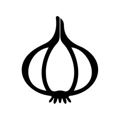 Simple black and white illustration of a garlic bulb on white background