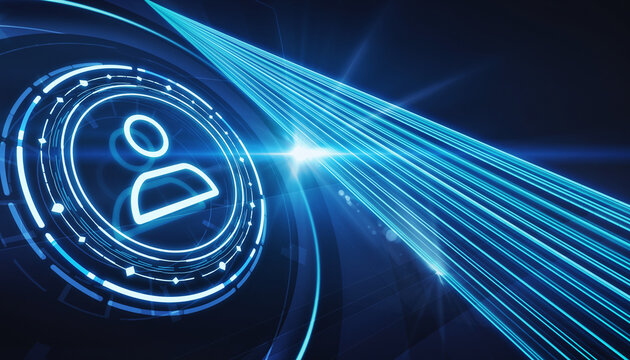 Digital Profile: An abstract representation of a digital profile is illuminated with radiant beams of light, symbolizing the dynamic world of online identities and technological advancement.