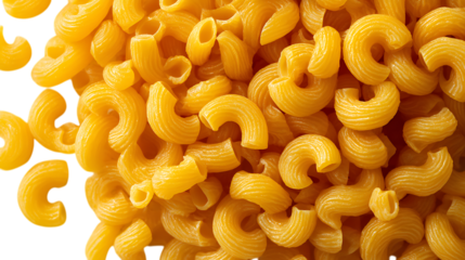Pasta Perfection: An overhead shot showcases a mound of golden elbow macaroni, with each perfectly formed curve a testament to culinary craftsmanship.