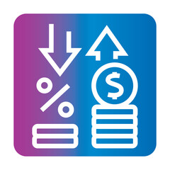 devaluation black line icon for digital and print projects.