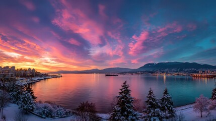 Colorful Cloudscape and Blue Sky at Sunny Winter Sunset in Vancouver