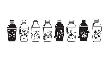 Collection of festive holiday themed cocktail shakers in a silhouette style