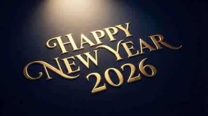 Fototapeta premium Golden Happy New Year 2026 text on dark background