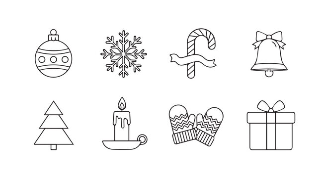 Collection of hand drawn christmas ornaments and symbols silhouette