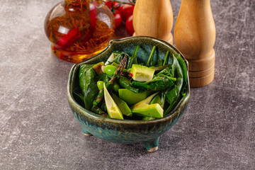 Vegetarian green salad with asparagus and avocado