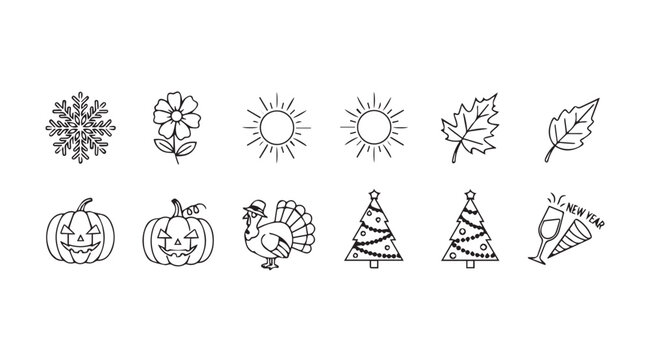 Collection of thanksgiving and autumn themed icons in a distinctive silhouette style