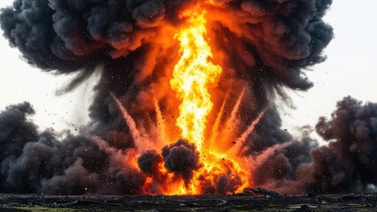 Intense fiery explosion erupts with dramatic smoke and light, showcasing raw power and destruction.