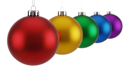 Colorful Christmas ornaments hanging in a row bringing festive cheer to your holiday projects and designs, perfect for vibrant seasonal campaigns