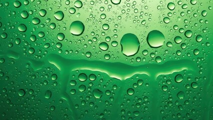 Refreshing green water droplets cling creating a vibrant, cool background perfect for nature, spa, or eco-friendly product designs