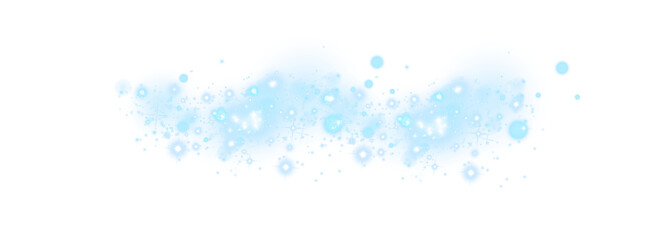 Blue glowing sparkle cloud with bright stars, bokeh particles and magic light effect on transparent background