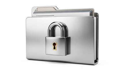 3d illustration metal file folder padlock icon isolated white background secure data storage protection document confidential information privacy safety concept