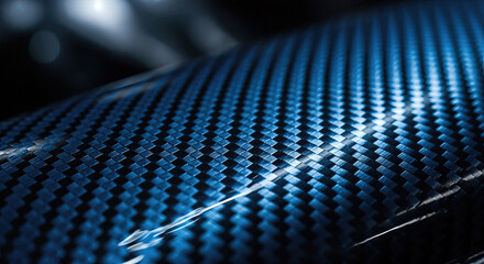 Abstract blue carbon fiber texture background showing geometric woven pattern. Modern industrial technology material surface detail automotive design wallpaper concept