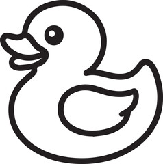 A whimsical rubber duck, a beloved symbol of bath time and play, depicted in a minimalist black line drawing, exuding a sense of simplicity and childlike wonder.