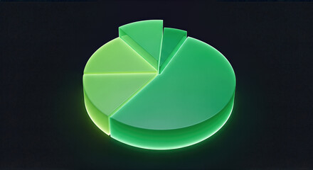 Fototapeta premium Three dimensional glossy green pie chart icon on dark background business financial presentation infographic element statistics report data analysis growth profit visualization symbol