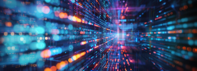 Fototapeta premium Digital Realm: An abstract visual journey into the core of digital data, where information streams flow like radiant streams of energy.