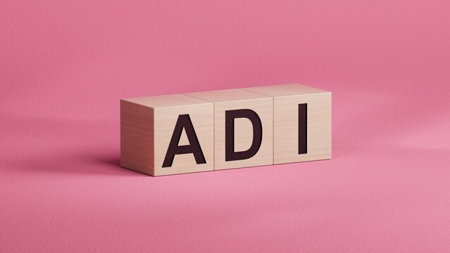 Lettering adi on wooden cubes.close up of wooden cubes,Business Concept.3D rendering.