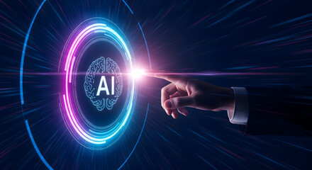 Unlock the future with AI technology, human touch activating artificial brain