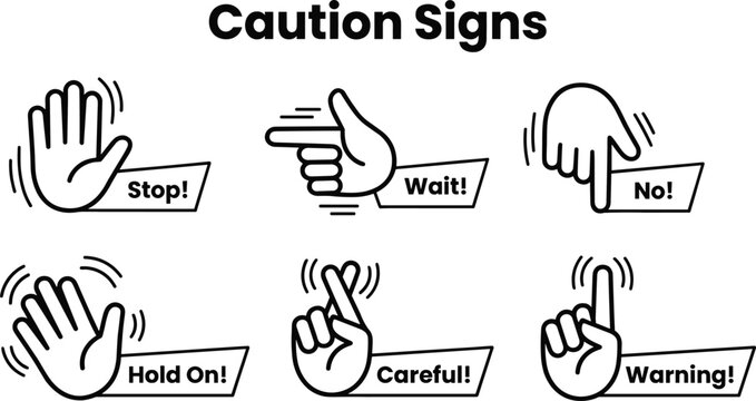 Simple Caution Sign Icons Warning, Stop, Wait, Careful, and More!