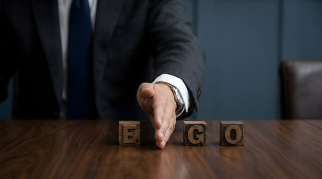 Professional minimizes ego for success in business leadership and teamwork