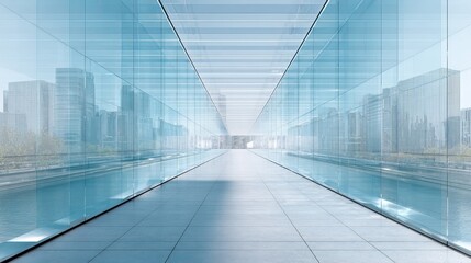 Modern Glass Walkway in Urban Skyscraper Setting