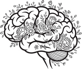 Fototapeta premium Brain with Flowers Illustration Symbolizing Mental Wellness and Growth