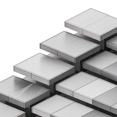 Abstract geometric pattern of stacked light gray square tiles against a black background