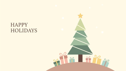Charming minimalist Christmas tree illustration with festive presents, celebrating the joyful holiday season with a touch of elegance and warmth