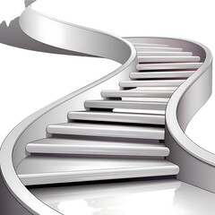 Modern white spiral staircase ascending into darkness