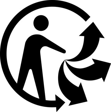 Triman symbol. Symbol of recycling in France. Man with three arrows. The product or its packaging is sortable and can be recycled. Waste sorting and recycling. Labeling on packaging. Warning symbol.