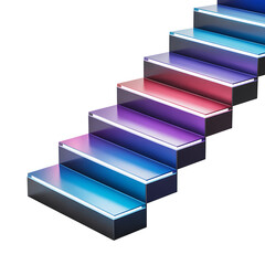 Abstract gradient rainbow stairs leading upwards on black background