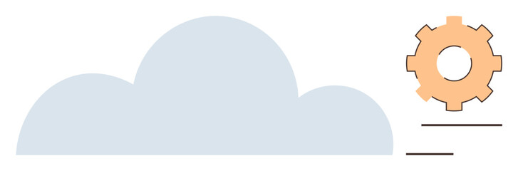 Cloud shape combined with orange gear suggesting functionality, operations, and technology advancement. Ideal for cloud computing, technology integration, innovation, IT management, digital tools