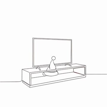 Santa Claus Hat on Lcd tv on white shef at modern room interior