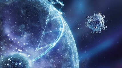 Cosmic virus approaches a glowing, DNA-entwined planet - Powered by Adobe