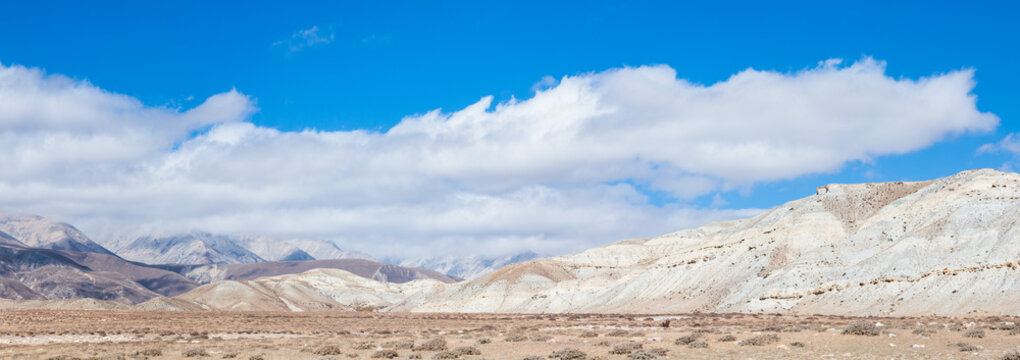 Panoramic of arid valley, Upper Mustang region, Nepal